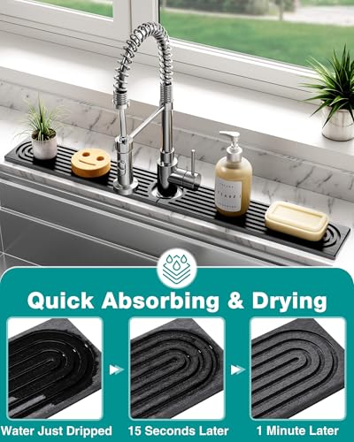 DK177 Stone Faucet Mat for Kitchen Sink Diatomite Sink Protectors Prevent Moisture Drying Stone Tray Fit Kitchen Counter Bathroom Counter Dark Gray 236 x 4 - Image 3
