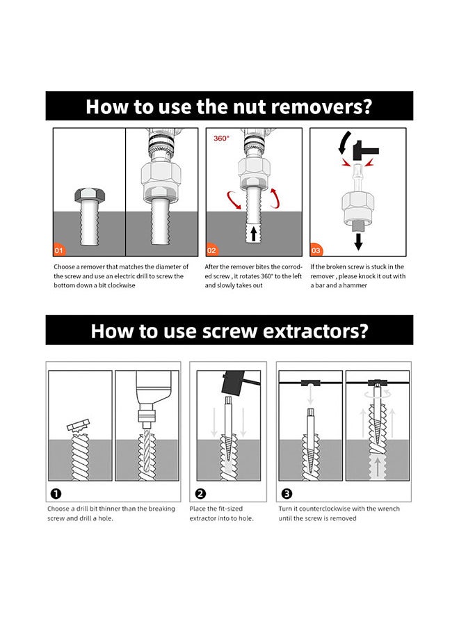 26-Piece Bolt Extractor Set Spiral Screw Extractor Set and Drill Bits Extraction Socket Set for Removing Damaged Rusted Rounded Bolts Nuts and Screws