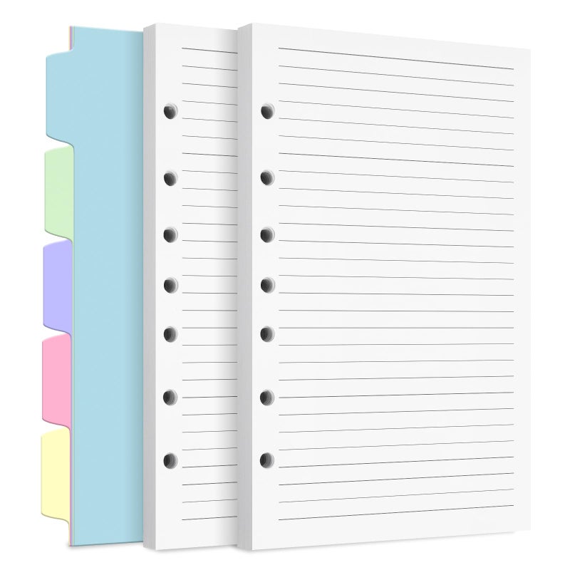 Billtigif A5 Refill Paper, 7-Hole Planner Inserts for A5 Binder Budget Planner Journals Notebook, Loose Leaf Lined Paper with Binder Dividers, 240 Pages 5-1/2" x 8-1/2", White - Image 1