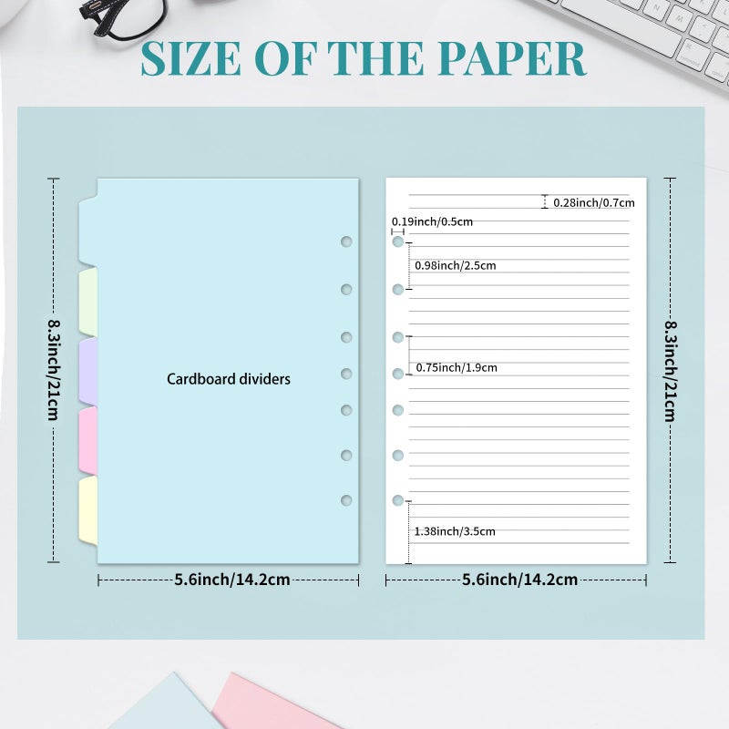 Billtigif A5 Refill Paper, 7-Hole Planner Inserts for A5 Binder Budget Planner Journals Notebook, Loose Leaf Lined Paper with Binder Dividers, 240 Pages 5-1/2" x 8-1/2", White - Image 2