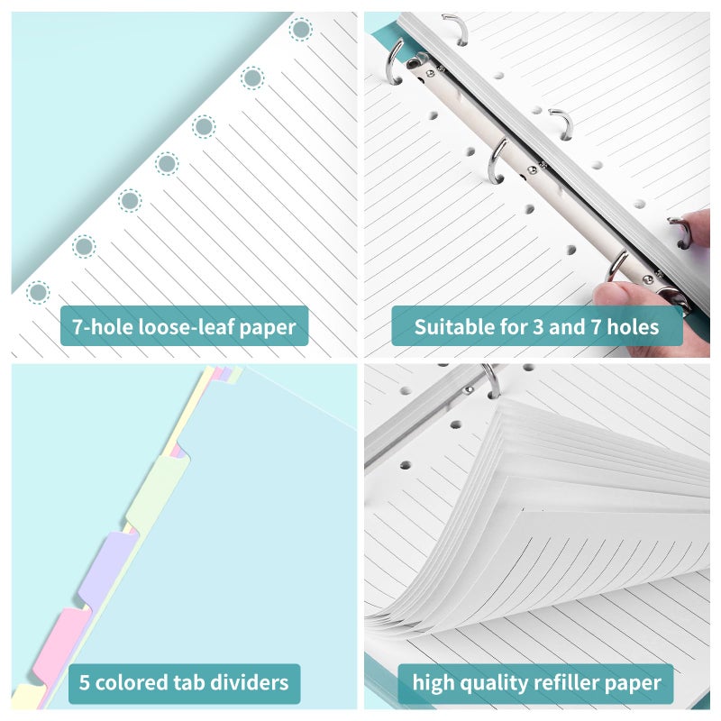 Billtigif A5 Refill Paper, 7-Hole Planner Inserts for A5 Binder Budget Planner Journals Notebook, Loose Leaf Lined Paper with Binder Dividers, 240 Pages 5-1/2" x 8-1/2", White - Image 3