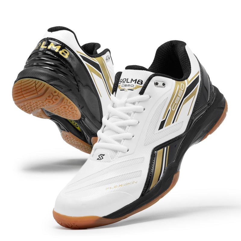 SOLM8 CS50 Lightweight Pickleball Court Shoe with Non Marking Rubber Sole Suitable for Indoor and Badminton Sport Black Gold - Image 3