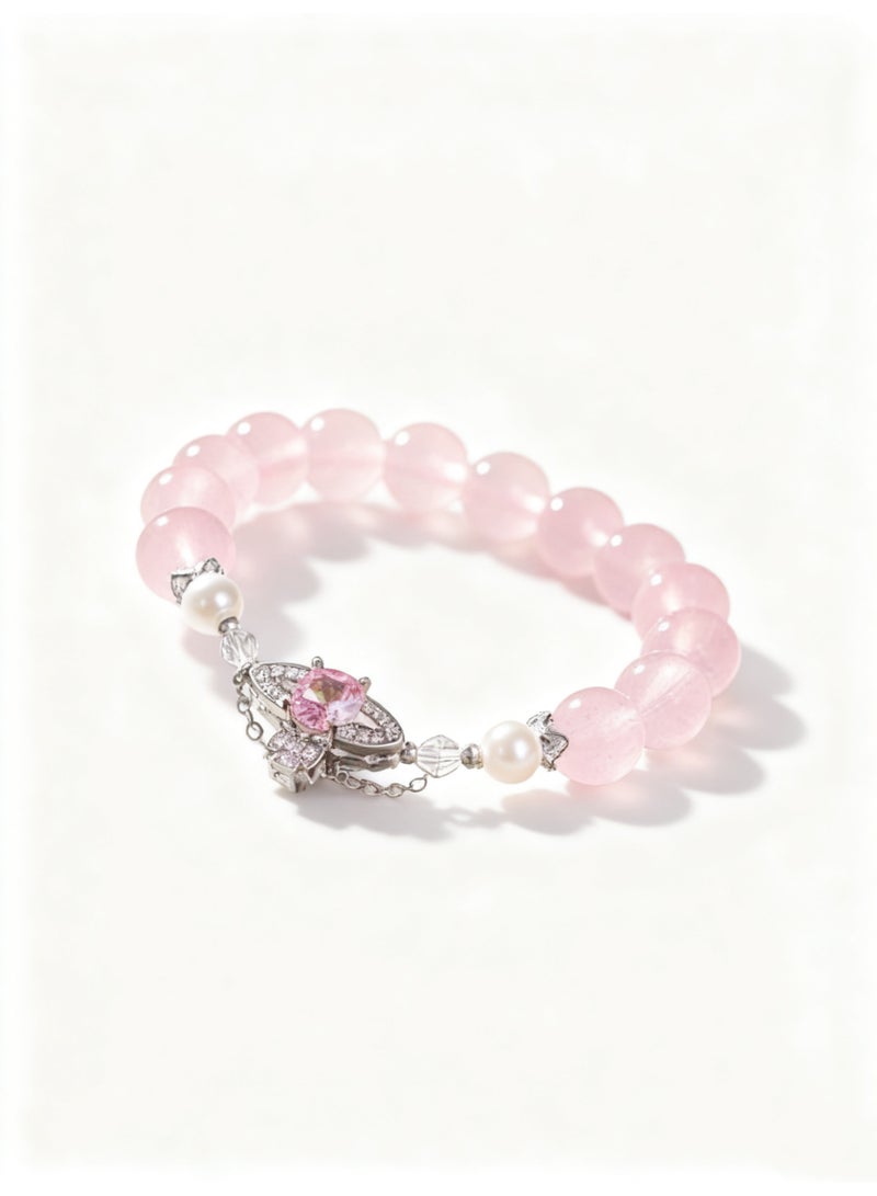 تشوميل ١. سوار فاخر مُصمم حسب الطلب من الكريستال واللؤلؤ الوردي للنساء - مقاس مُخصص ١٥-١٦ سم. - Image 1