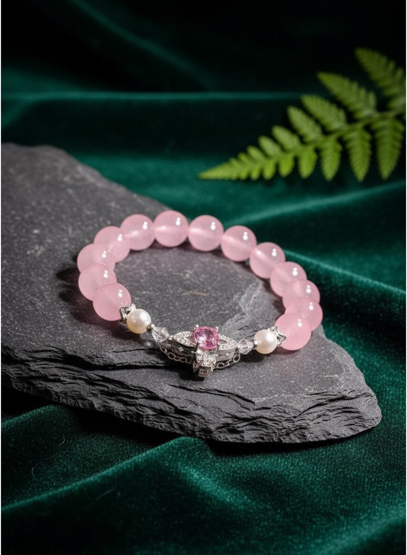 تشوميل ١. سوار فاخر مُصمم حسب الطلب من الكريستال واللؤلؤ الوردي للنساء - مقاس مُخصص ١٥-١٦ سم. - Image 2