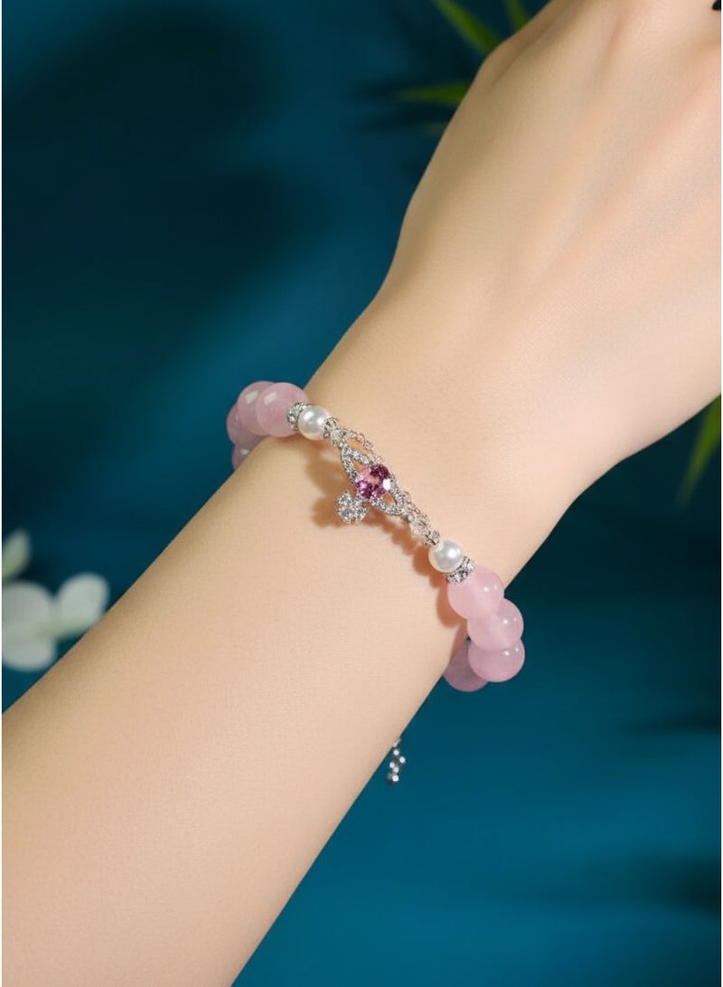 تشوميل ١. سوار فاخر مُصمم حسب الطلب من الكريستال واللؤلؤ الوردي للنساء - مقاس مُخصص ١٥-١٦ سم. - Image 4