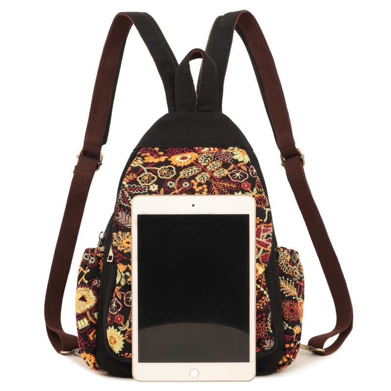 SILKAREA Canvas Sling Backpack for Women Embroidered Travel Chest Bag Multi-purpose Backpack Purse Shoulder Bag (Embroidered Y) - Image 4