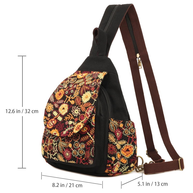 SILKAREA Canvas Sling Backpack for Women Embroidered Travel Chest Bag Multi-purpose Backpack Purse Shoulder Bag (Embroidered Y) - Image 3