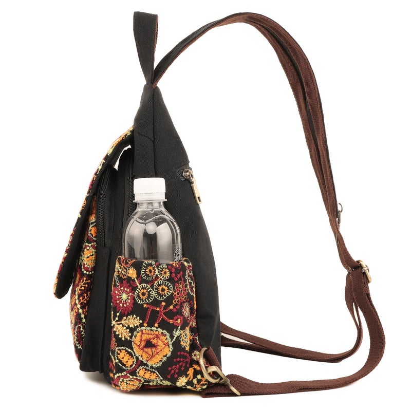 SILKAREA Canvas Sling Backpack for Women Embroidered Travel Chest Bag Multi-purpose Backpack Purse Shoulder Bag (Embroidered Y) - Image 5