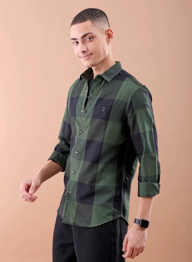 The Indian Garage Co Men Regular Fit Checkered Full Sleeves Cutaway Collar Casual Shirt