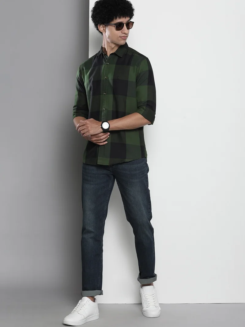 The Indian Garage Co Men Regular Fit Checkered Full Sleeves Cutaway Collar Casual Shirt