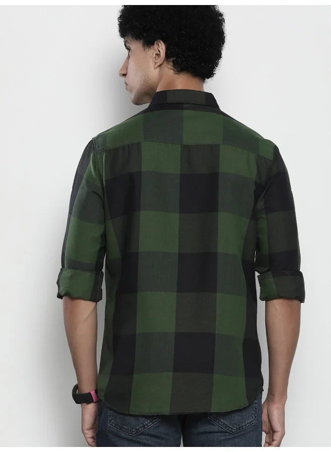 The Indian Garage Co Men Regular Fit Checkered Full Sleeves Cutaway Collar Casual Shirt