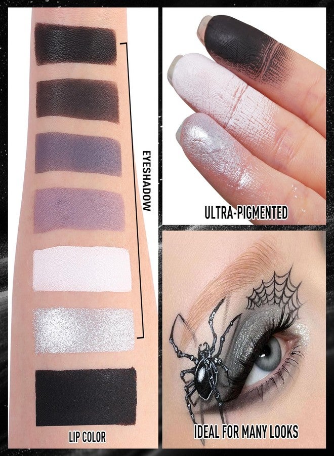BOBISUKA Eyeshadow + Lipstick Makeup Kit, 6 Colors Dark Black White Silver Gray Shimmer Matte Metallic Smokey Eye Shadow Pallet with Black Matte Liquid Lipstick Makeup Set for Halloween - Image 4