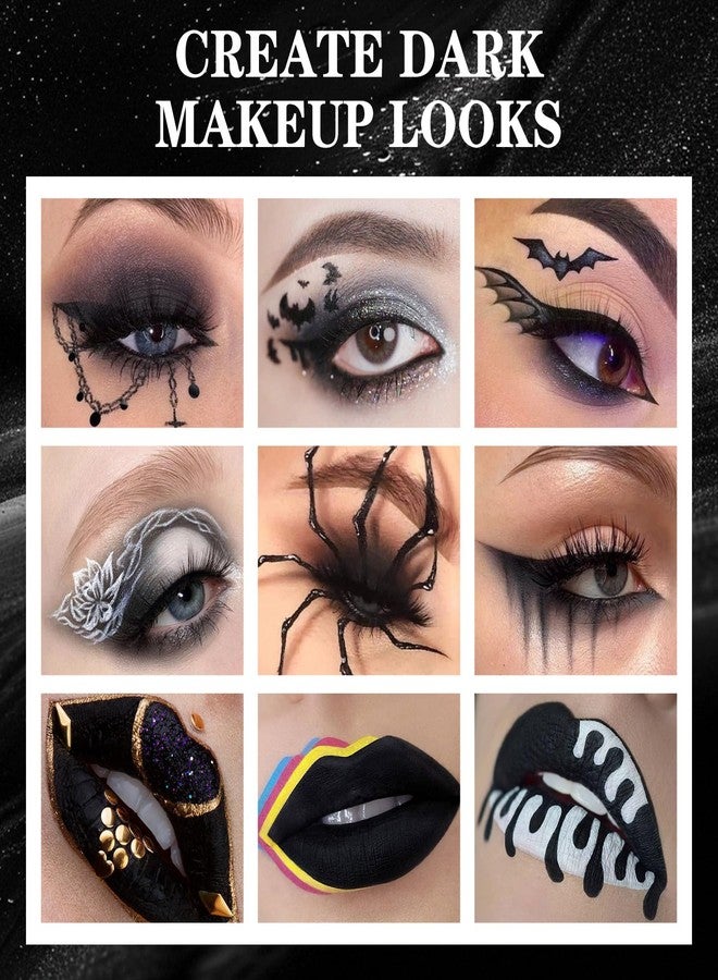 BOBISUKA Eyeshadow + Lipstick Makeup Kit, 6 Colors Dark Black White Silver Gray Shimmer Matte Metallic Smokey Eye Shadow Pallet with Black Matte Liquid Lipstick Makeup Set for Halloween - Image 5