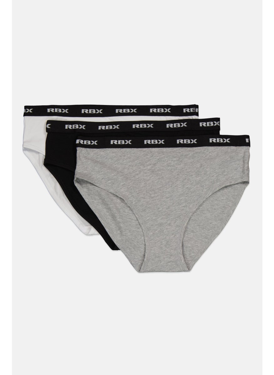 RBX Women 3 Pieces Brand Logo Soft Brazilian Hipster Panties, Black  - Image 3