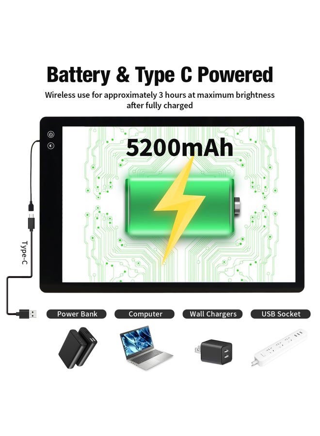 Zocelight Rechargeable A2 Light pad for Diamond Painting,A2 Light Board with 5200mAh Battery,6 Levels Dimming/3 Color temperatures 5500 Lux Super Bright Light Box for Drawing,Sketching,Animation - Image 2