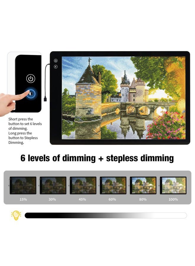 Zocelight Rechargeable A2 Light pad for Diamond Painting,A2 Light Board with 5200mAh Battery,6 Levels Dimming/3 Color temperatures 5500 Lux Super Bright Light Box for Drawing,Sketching,Animation - Image 3