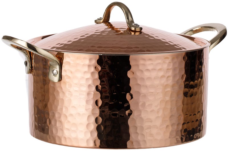 DEMMEX وعاء حساء نحاسي مطروق بسماكة 12 مم من ديمكس، قدر ستو، طبق كاسرول 3 كوارت 78 × 4