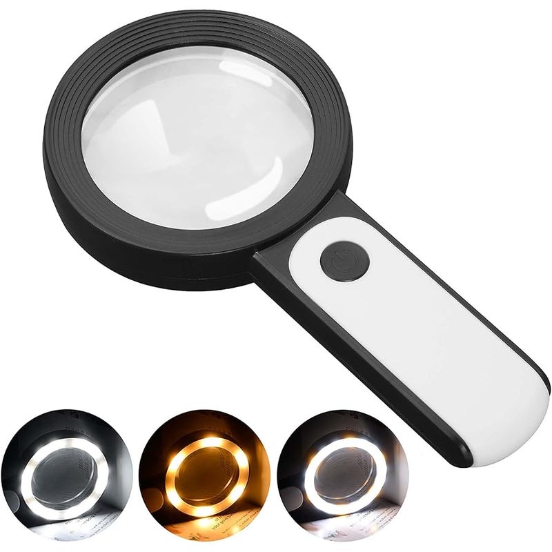JMH Magnifying Glass with Light, 30X Handheld Large 18LED Cold and Warm Light with 3 Modes, Illuminated Magnifier for Seniors Reading, Inspection, Coins, Jewelry, Exploring - Image 1