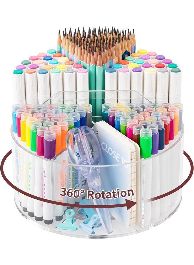 Bluejw Acrylic Pen Holder Pencil Organizer, 360 Degree Rotating Pencil Holder for Desk Marker Organizer Crayon Organizer for Kids Desk Organizer for Office School Home Art Supply Organizer - Image 1