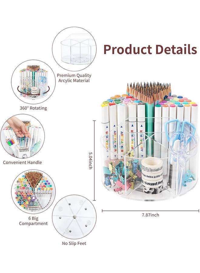 Bluejw Acrylic Pen Holder Pencil Organizer, 360 Degree Rotating Pencil Holder for Desk Marker Organizer Crayon Organizer for Kids Desk Organizer for Office School Home Art Supply Organizer - Image 4