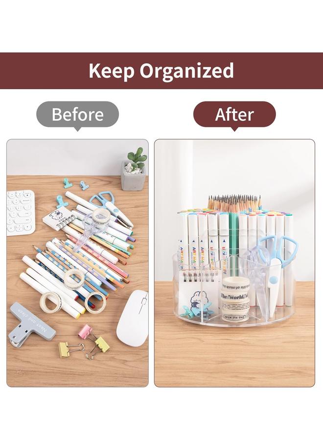 Bluejw Acrylic Pen Holder Pencil Organizer, 360 Degree Rotating Pencil Holder for Desk Marker Organizer Crayon Organizer for Kids Desk Organizer for Office School Home Art Supply Organizer - Image 3