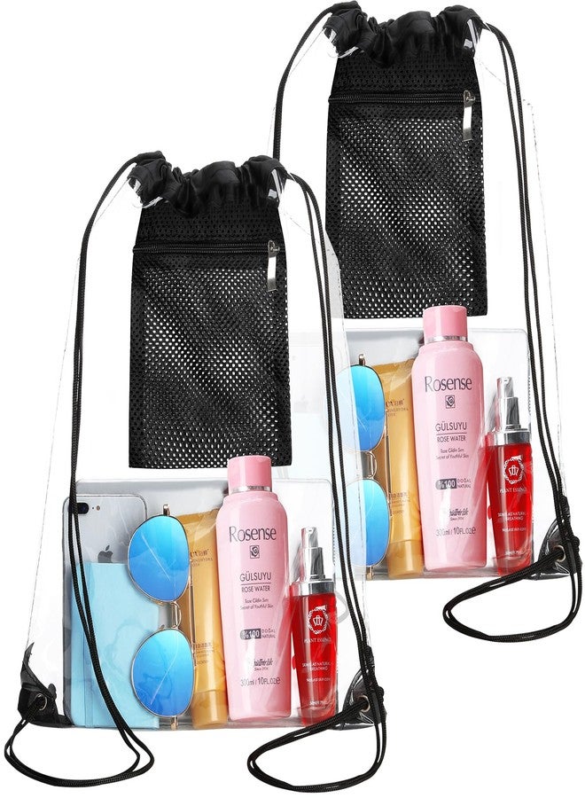 Natural Style 2 Pieces Clear Drawstring Bag for Stadium Concert Work Security Approved, Waterproof Clear String Backpack (Black) - Image 1