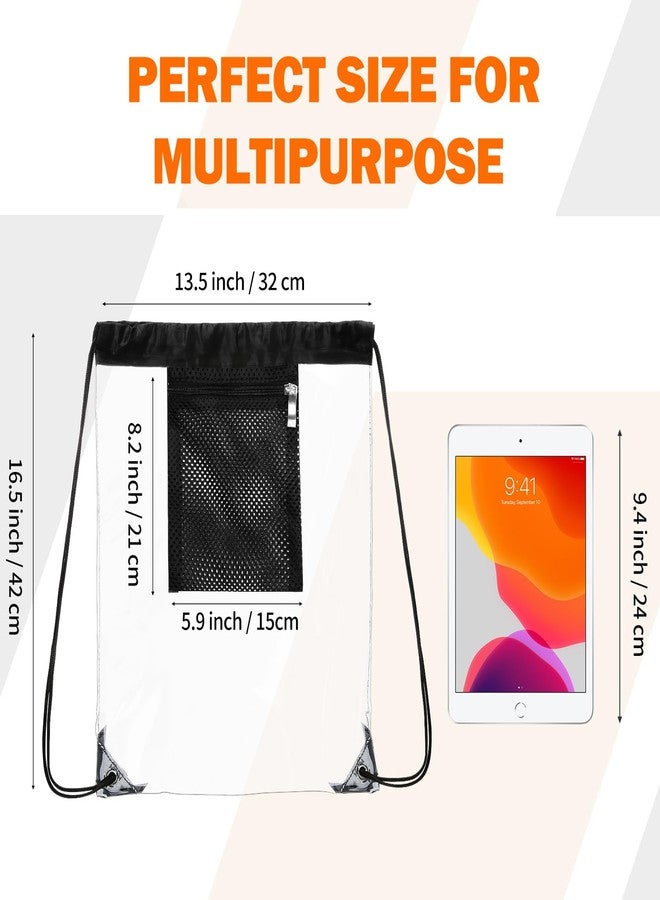Natural Style 2 Pieces Clear Drawstring Bag for Stadium Concert Work Security Approved, Waterproof Clear String Backpack (Black) - Image 2