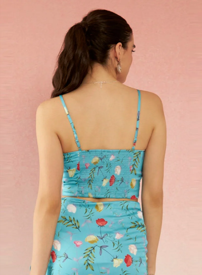 Virgio VIRGIO Satin Floral Print Sweatheart Crop Top