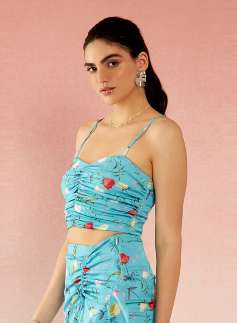 Virgio VIRGIO Satin Floral Print Sweatheart Crop Top