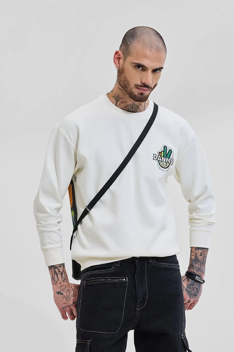SNITCH Danmo Off White Relaxed Fit Sweatshirt