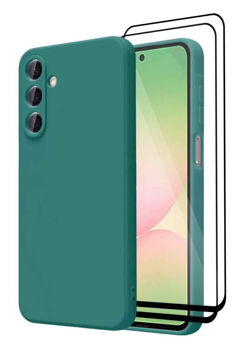 3Packs Liquid Silicone Case for Samsung Galaxy A56 Protective Phone Case with Soft Anti-Scratch Microfiber Lining Utra Slim Drop Protection Phone Cover with Two 3D Screen Protectors - Green - Image 1