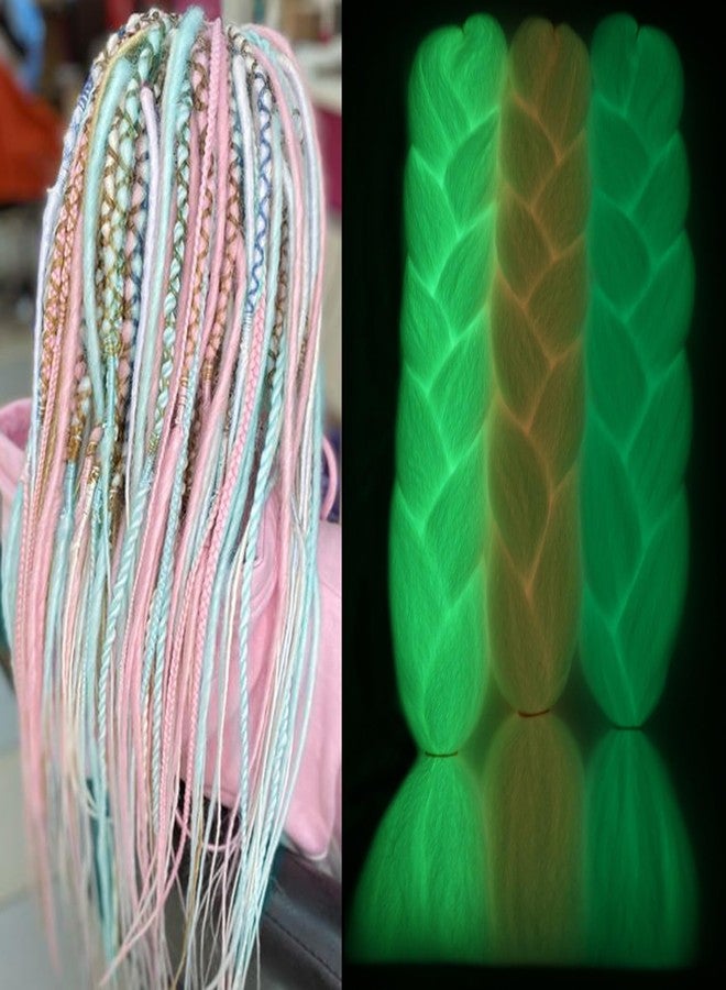 GARDX Glow in the Dark Colorful Jumbo Braiding Hair Extensions for Rainbow Braids 24inch 3pcs (White/Pink/Green) - Image 3