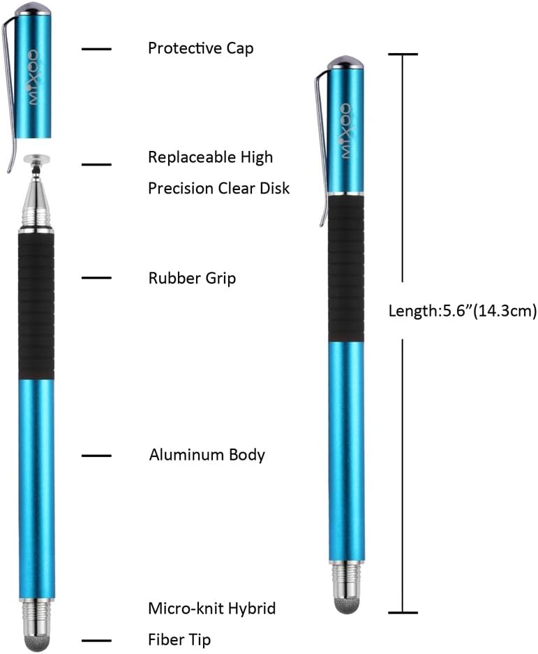 Mixoo 2-in-1 High Precision Stylus (Disc & Fiber Tips 2 in 1 Series), Extra with 3 Replaceable Tips, Compatible with Capacitive Touch Screen Devices (Blue) - Image 2