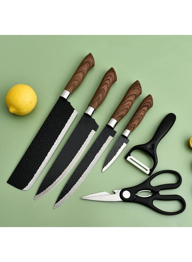 6-Piece Professional Kitchen Knife Set with Wooden Handles – 4 Knives, Scissors & Peeler – Multi-Purpose - Image 2