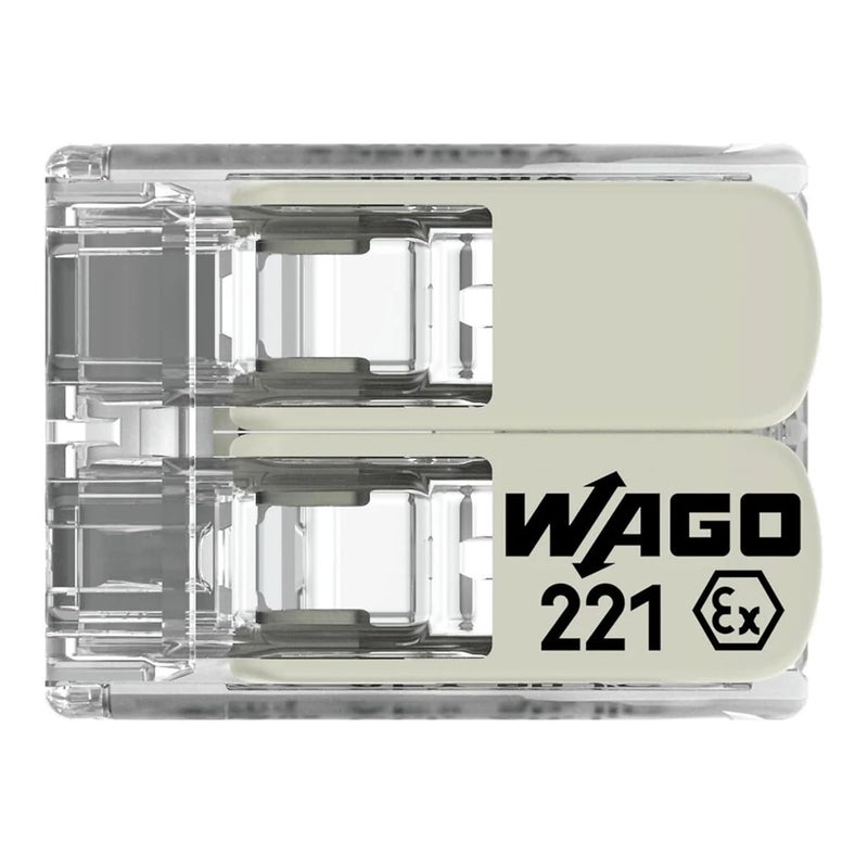 Wago 221-682 | 221 Series Lever-Nuts® for Hazardous Locations | 2-Conductor Splicing Connector | 20 – 10 AWG | Transparent housing, White Operating levers | [Box of 50 Pieces] - Image 2