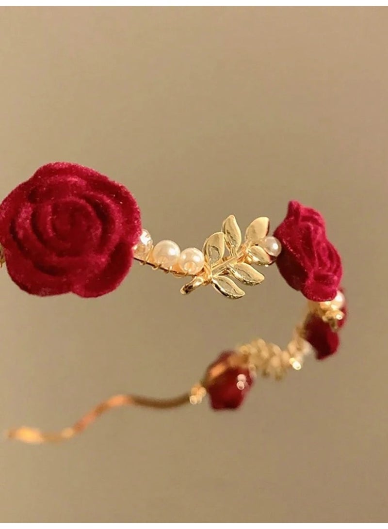 Miamia 2 Pcs Floral Headbands with Artificial Pearl Decorations Stylish and Perfect for Valentine’s Day Includes Hairbands Hair Ties Rose Pearl Headbands and Hair Hoops in Multiple Colors  - Image 5