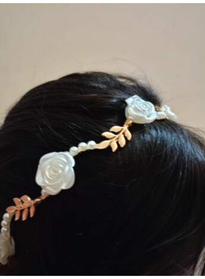 Miamia 2 Pcs Floral Headbands with Artificial Pearl Decorations Stylish and Perfect for Valentine’s Day Includes Hairbands Hair Ties Rose Pearl Headbands and Hair Hoops in Multiple Colors  - Image 3