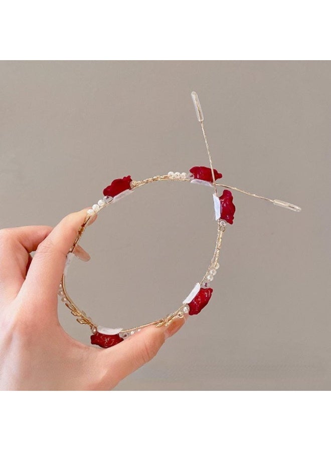 ميأميأ شبكتان من عصابات الرأس المزينة بالزهور وأحجار اللؤلؤ الاصطناعية، أنيقة ومثالية لعيد الحب تتضمن عصابات شعر، أربطة شعر، رؤوس لؤلؤية من الورود، وخواتم شعر بألوان متعددة - Image 3