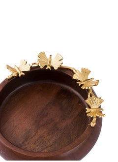 Dania Round serving dish made of beech wood with multi-use golden butterfly decor  - Image 4