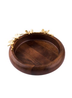 Dania Round serving dish made of beech wood with multi-use golden butterfly decor  - Image 2