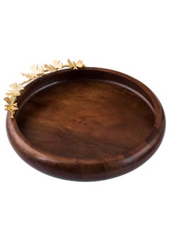 Dania Round serving dish made of beech wood with multi-use golden butterfly decor  - Image 3