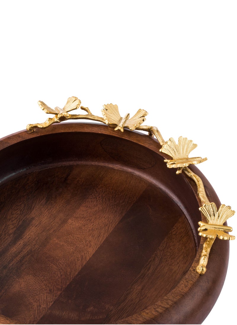 Dania Round serving dish made of beech wood with multi-use golden butterfly decor  - Image 5