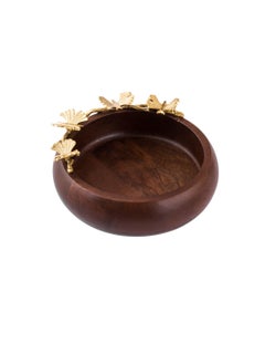 Dania Round serving dish made of beech wood with multi-use golden butterfly decor  - Image 1