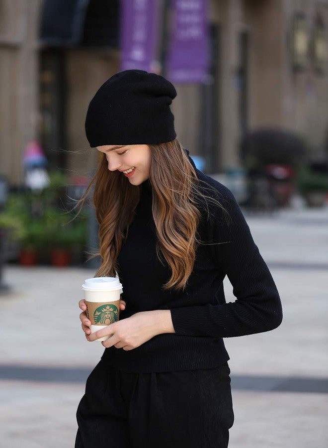 WaySoft Aspen 100% Pure Cashmere Ski Snow Winter Beanie Double Layer Knit Beanie for Women (Black) - Image 3