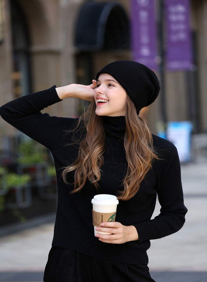 WaySoft Aspen 100% Pure Cashmere Ski Snow Winter Beanie Double Layer Knit Beanie for Women (Black) - Image 2