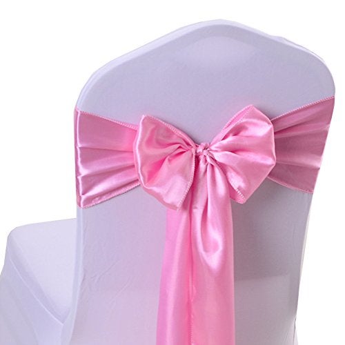 iEventStar Satin Chair Sashes Chair Bow Bows Tie Back Decoration Wedding Banquet Party (10, Light Pink) - Image 2