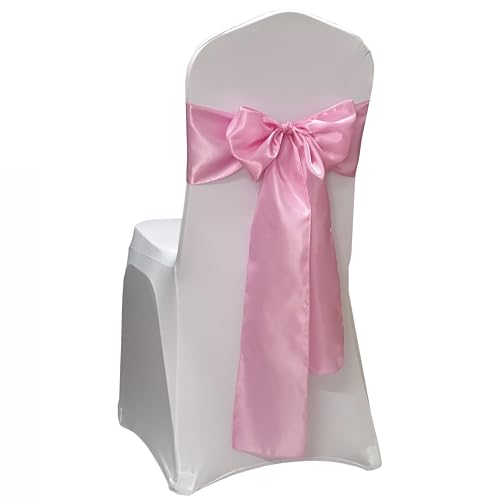 iEventStar Satin Chair Sashes Chair Bow Bows Tie Back Decoration Wedding Banquet Party (10, Light Pink) - Image 1