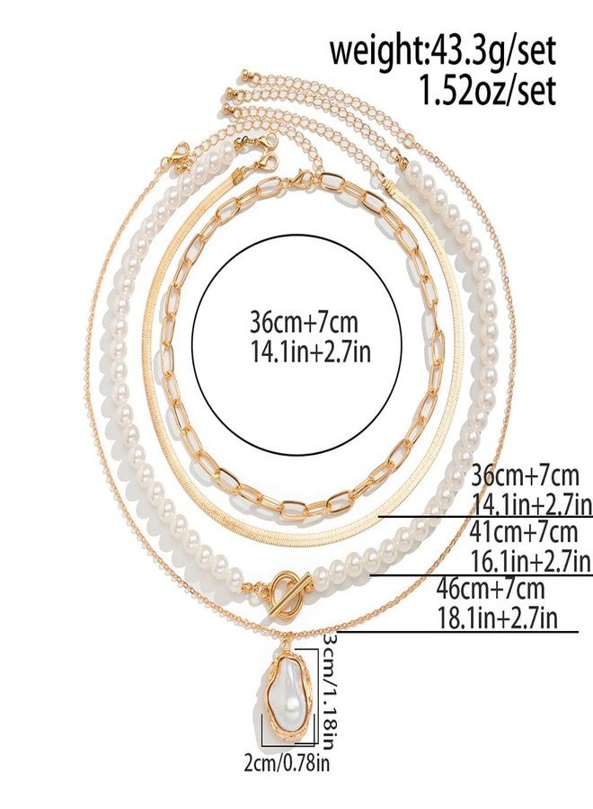 Chargances Boho Layered Baroque Pearl OT Clasp Necklace Vintage Paperclip Pearl Chain Choker Stacking Snake Bone Chain Retro Necklace for Women (Gold) - Image 5