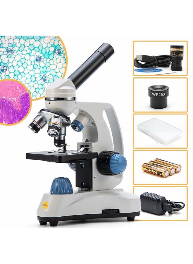 Swift Microscope SW150,Compound Student Microscope,40X-1000X,Monocular Head,Coarse & Fine Focusing,Dual Illumination,Cordless-Capable with Eyepiece Camera and Software Windows and Mac Compatible  - Image 2