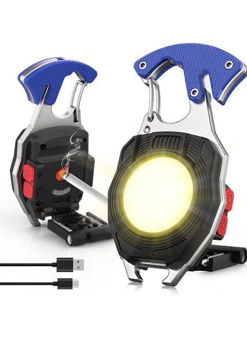 Cnkeeo Keychain Work Light, 7 Modes Mini Rechargeable Torch, IPX5, 800 Lumens COB Keychain Flashlight, Multifunctional Portable Light with Whistle Blade Magnetic Base for Camping Emergency Lighting
